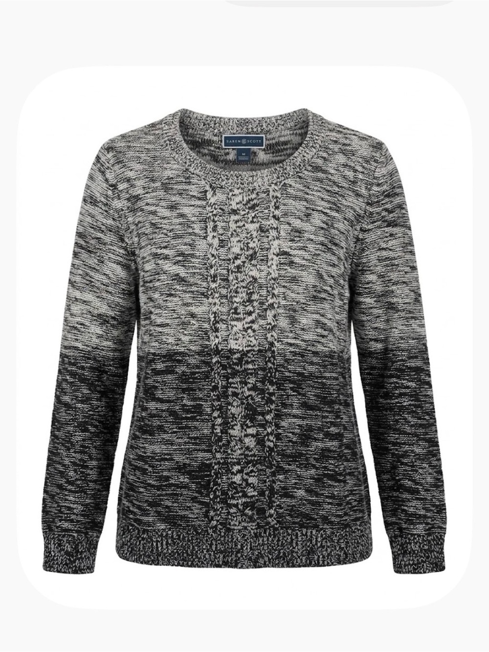 KAREN SCOTT Ombre Marled Crew Neck Sweater, Women’s M, Black White